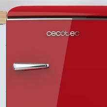 Bolero CoolMarket TT Origin 110 Red E Retro mini refrigerador com capacidade de 110L, classe E, ICEBOX, LED interno, alça cromada e bandejas de vidro.