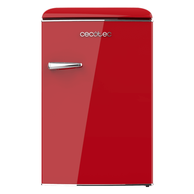 Bolero CoolMarket TT Origin 110 Red E Retro mini refrigerador com capacidade de 110L, classe E, ICEBOX, LED interno, alça cromada e bandejas de vidro.