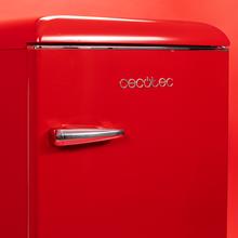 Bolero CoolMarket TT Origin 110 Red E Retro mini refrigerador com capacidade de 110L, classe E, ICEBOX, LED interno, alça cromada e bandejas de vidro.