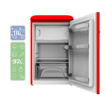 Bolero CoolMarket TT Origin 110 Red E Mini frigorífico retro TT Origin Red con capacidad de 110L, clase E, ICEBOX, Luz interior.