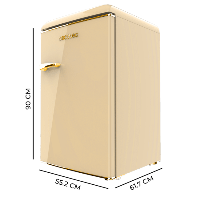 ‌Bolero CoolMarket TT Origin 110 Beige E Mini-Frigorífico retro com 110 L de capacidade, classe E, IceBox, LED interior, pega cromada e prateleiras de vidro.