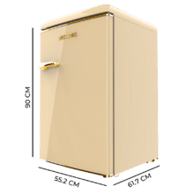 ‌Bolero CoolMarket TT Origin 110 Beige E Mini-Frigorífico retro com 110 L de capacidade, classe E, IceBox, LED interior, pega cromada e prateleiras de vidro.