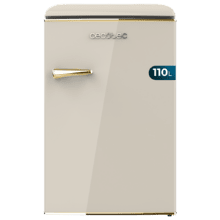 Bolero CoolMarket TT Origin 110 Beige E Mini-réfrigérateur rétro d'une capacité de 110 L, classe E, ICEBOX, LED intérieure, poignée chromée et plateaux en verre.