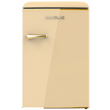 ‌Bolero CoolMarket TT Origin 110 Beige E Mini-Frigorífico retro com 110 L de capacidade, classe E, IceBox, LED interior, pega cromada e prateleiras de vidro.