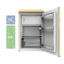 Bolero CoolMarket TT Origin 110 Beige E Mini frigorífico retro TT Origin Beige con capacidad de 110L, clase E, ICEBOX, Luz interior y tirador gold.