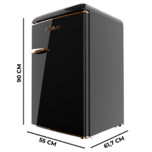 Bolero CoolMarket TT Origin 110 Black E Mini frigorífico retro TT Origin Black con capacidad de 110L, clase E, ICEBOX, Luz interior y tirador gold rose.