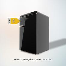 Bolero CoolMarket TT Origin 110 Black E Mini frigorífico retro con capacidad de 110L, clase E, ICEBOX, LED interior, tirador cromado y bandejas cristal.