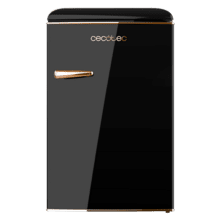 Bolero CoolMarket TT Origin 110 Black E Mini frigorífico retro TT Origin Black con capacidad de 110L, clase E, ICEBOX, Luz interior y tirador gold rose.