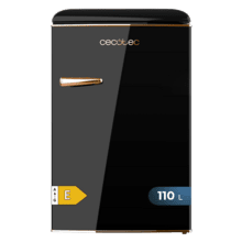 Bolero CoolMarket TT Origin 110 Black E Mini frigorífico retro TT Origin Black con capacidad de 110L, clase E, ICEBOX, Luz interior y tirador gold rose.