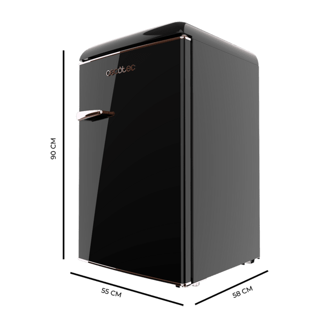 Bolero CoolMarket TT Origin 110 Black E Mini frigorífico retro con capacidad de 110L, clase E, ICEBOX, LED interior, tirador cromado y bandejas cristal.