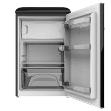 Bolero CoolMarket TT Origin 110 Black E Mini-réfrigérateur rétro d'une capacité de 110 L, classe E, ICEBOX, LED intérieure, poignée chromée et plateaux en verre.