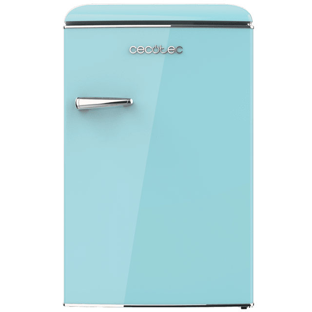 Bolero CoolMarket TT Origin 110 Blue E Mini-réfrigérateur rétro d'une capacité de 110 L, classe E, ICEBOX, LED intérieure, poignée chromée et plateaux en verre.