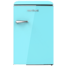 Bolero CoolMarket TT Origin 110 Blue E Mini refrigerador retrô com capacidade de 110L, classe E, ICEBOX, LED interno, alça cromada e bandejas de vidro.