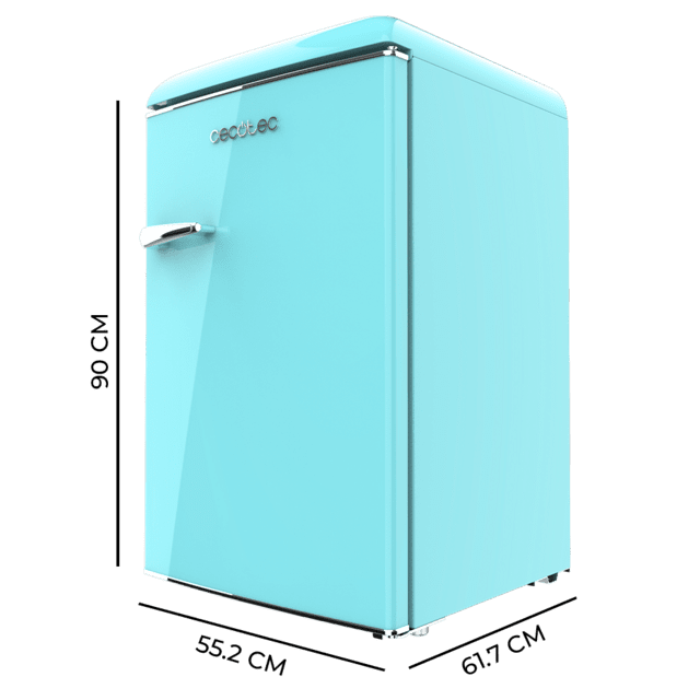 Bolero CoolMarket TT Origin 110 Blue E Mini refrigerador retrô com capacidade de 110L, classe E, ICEBOX, LED interno, alça cromada e bandejas de vidro.