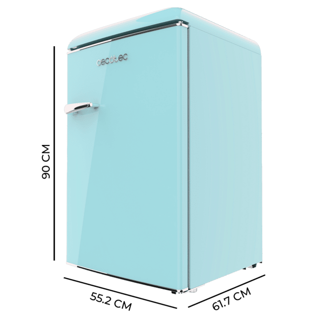 Bolero CoolMarket TT Origin 110 Blue E Mini-réfrigérateur rétro d'une capacité de 110 L, classe E, ICEBOX, LED intérieure, poignée chromée et plateaux en verre.