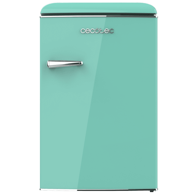 Bolero CoolMarket TT Origin 110 Green E Mini-réfrigérateur rétro d'une capacité de 110 L, classe E, ICEBOX, LED intérieure, poignée chromée et plateaux en verre.