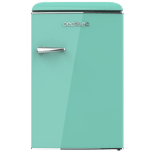 Bolero CoolMarket TT Origin 110 Green E Mini refrigerador retrô com capacidade de 110L, classe E, ICEBOX, LED interno, alça cromada e bandejas de vidro.