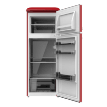 Bolero CoolMarket 2D Origin 215 Red E Frigorífico retro de dos puertas rojo de 148,2 cm de alto y 55,2 cm de ancho con capacidad 215L, clase energética E, iluminación interior y tirador cromado.