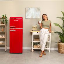 Bolero CoolMarket 2D Origin 215 Red E Frigorífico retro de dos puertas rojo de 148,2 cm de alto y 55,2 cm de ancho con capacidad 215L, clase energética E, iluminación interior y tirador cromado.