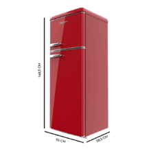 Bolero CoolMarket 2D Origin 215 Red E Frigorífico retro de dos puertas rojo de 148,2 cm de alto y 55,2 cm de ancho con capacidad 215L, clase energética E, iluminación interior y tirador cromado.