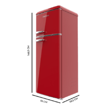 Bolero CoolMarket 2D Origin 215 Red E Frigorífico Retro con capacidad de 215L, clase E, Luz interior, tirador cromado, bandejas cristal y control de temperatura.