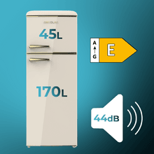 Bolero CoolMarket 2D Origin 215 Beige E Frigorífico retro 2D Origin Red con capacidad de 215L, clase E, Luz interior, tirador gold, bandejas cristal y control de temperatura.