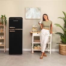 Bolero CoolMarket 2D Origin 215 Black E Frigorífico retro con capacidad de 215L, clase E, Luz interior, tirador cromado, bandejas cristal y control de temperatura.