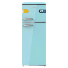 Bolero CoolMarket 2D Origin 215 Blue E Frigorífico Retro con capacidad de 215L, clase E, Luz interior, tirador cromado, bandejas cristal y control de temperatura.