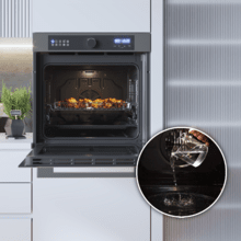 Bolero Hexa AF316000 Inox A Forno de encastre AirFryer Inox de 72 L de capacidade, 11 funções com Airfryer Master, Pizza Master, Steam Assist, Steam EasyClean, Cozedura 3D, Classe A.