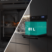 Bolero Hexa AF316000 Glass Black  A Horno integrable Airfryer Glass Black de 81L de capacidad, 11 funciones con Airfryer Master, Pizza Master, Steam Asisst, Steam EasyClean, 3D cooking, Clase A.