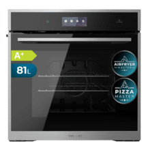 Forno a vapor embutido Bolero Hexa S606000 Edge TFT A++. Capacidade de 81 litros e 12 funções. Entre os recursos, destacam-se as tecnologias Steam Master (100% vapor), Steam Assist, Steam EasyClean, Airfryer Master e Pizza Master. Tela TFT de 6,8", classificação energética A++, prateleiras telescópicas e sonda de temperatura. Inclui pedra para pizza e cesto para fritadeira a ar.