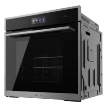 Forno a vapor embutido Bolero Hexa S606000 Edge TFT A++. Capacidade de 81 litros e 12 funções. Entre os recursos, destacam-se as tecnologias Steam Master (100% vapor), Steam Assist, Steam EasyClean, Airfryer Master e Pizza Master. Tela TFT de 6,8", classificação energética A++, prateleiras telescópicas e sonda de temperatura. Inclui pedra para pizza e cesto para fritadeira a ar.