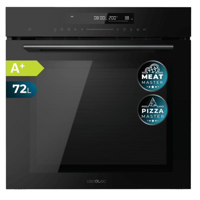 Bolero Hexa SM406000 Glass Black A+ Horno Integrable Multifunción Glass Black Meat Master de 72 l de capacidad, 12 funciones, Pizza Master, Modo Eco y Defrost, Electronic Timer, 2900 W.