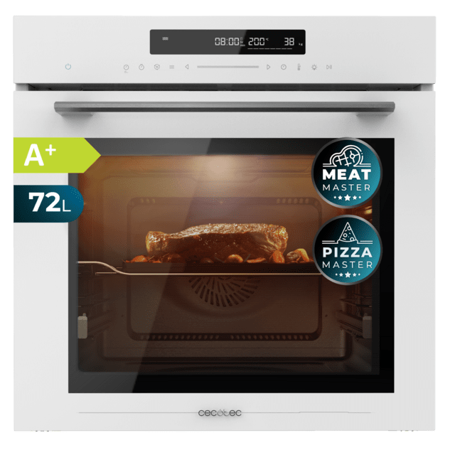 Bolero Hexa SM406000 Glass White A+ Horno Integrable Multifunción Glass White Meat Master de 72 l de capacidad, 12 funciones , Pizza Master, Modo Eco y Defrost, Electronic Timer, 2900 W.