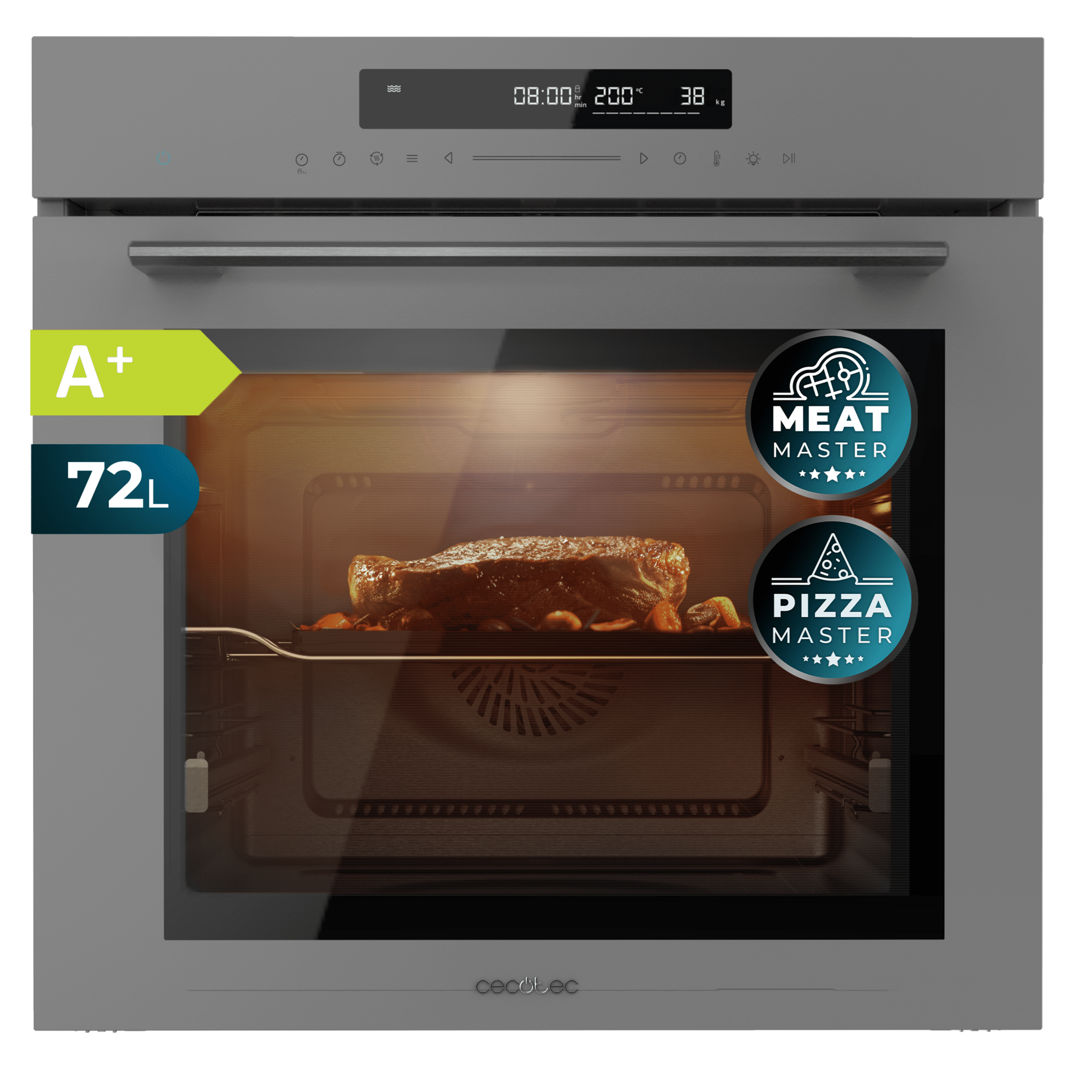 Bolero Hexa SM406000 Glass Grey A+ Horno Integrable Multifunción Glass Grey Meat Master de 72 l de capacidad, 12 funciones, Pizza Master, Modo Eco y Defrost, Electronic Timer, 2900 W.