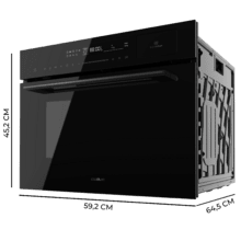 Bolero Hexa MWS704500 Forno a microonde integrato in vetro nero con capacità di 50 litri, 20 funzioni con vapore completo, modalità Eco, scongelamento, vapore EasyClean, timer elettronico, 2880 W.
