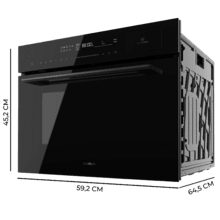 Bolero Hexa MWS704500 Glass Black Horno Integrable Microondas de 50L de capacidad, 20 funciones con Full Steam, Modo Eco, Defrost, Steam EasyClean, Electronic Timer, 2880W.