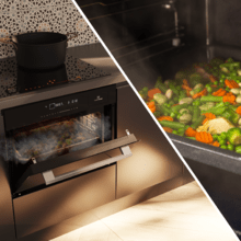 Bolero Hexa MWS704500 Forno a microonde integrato in vetro nero con capacità di 50 litri, 20 funzioni con vapore completo, modalità Eco, scongelamento, vapore EasyClean, timer elettronico, 2880 W.