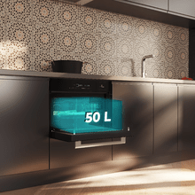 Bolero Hexa MWS704500 Forno a microonde integrato in vetro nero con capacità di 50 litri, 20 funzioni con vapore completo, modalità Eco, scongelamento, vapore EasyClean, timer elettronico, 2880 W.