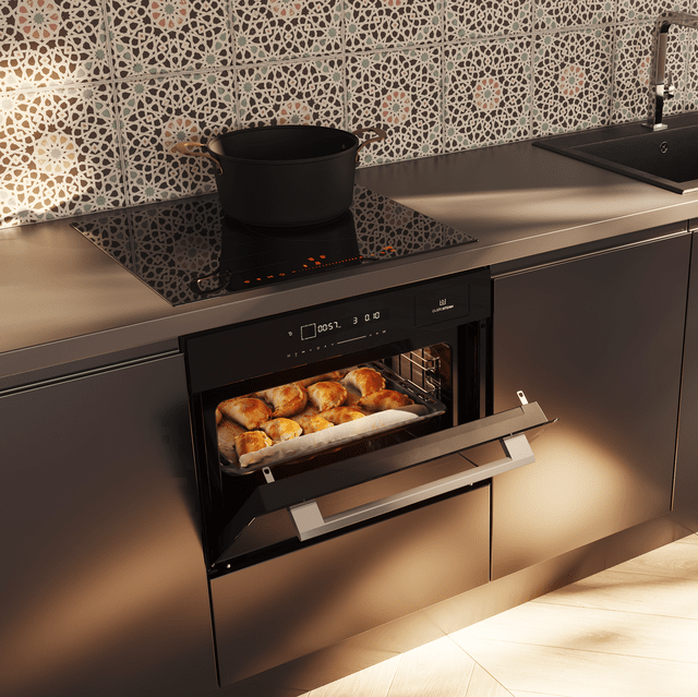 Bolero Hexa MWS704500 Glass Black Forno micro-ondas de encastrar 50 L de capacidade, 20 funções com Full Steam, Modo ECO, Defrost, Steam EasyClean, Temporizador eletrónico, 2880 W.