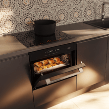 Bolero Hexa MWS704500 Forno a microonde integrato in vetro nero con capacità di 50 litri, 20 funzioni con vapore completo, modalità Eco, scongelamento, vapore EasyClean, timer elettronico, 2880 W.