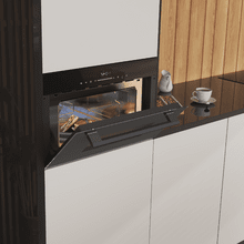 Bolero Hexa MW703800 Glasschwarzer integrierter Glasschwarz-Mikrowellenherd mit 34 l Fassungsvermögen mit Mikrowellenfunktion, Grillmodus, Auftauen, automatischem Menü, Schnellkochen, elektronischem Timer.