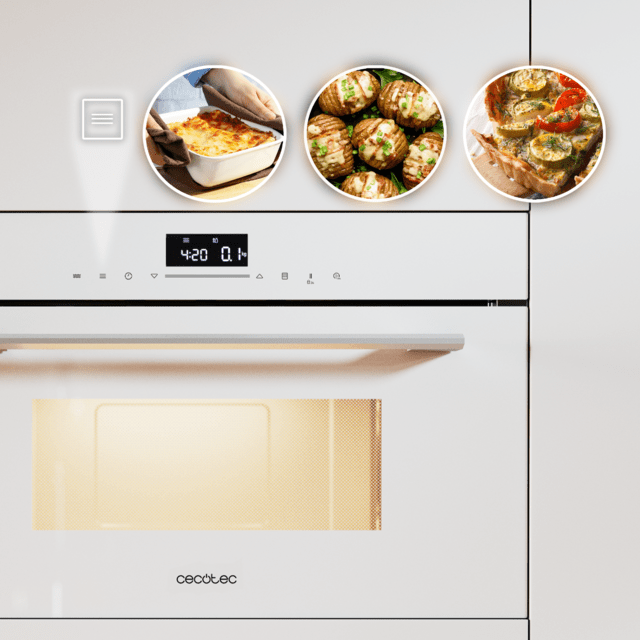 Bolero Hexa MW703800 Glass White Horno Integrable de 34L de capacidad con función microondas, Modo Grill, Defrost, Auto Menú, Speed cooking, Electronic Timer.