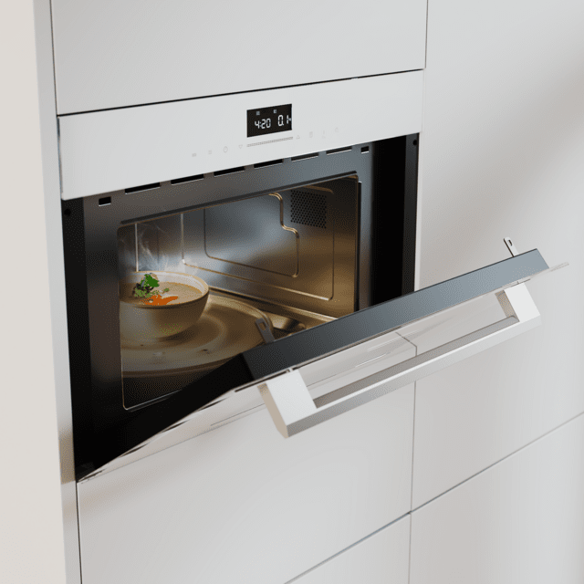 Bolero Hexa MW703800 Glass White Horno Integrable de 34L de capacidad con función microondas, Modo Grill, Defrost, Auto Menú, Speed cooking, Electronic Timer.