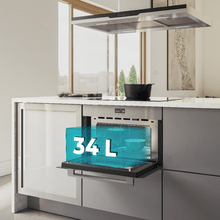 Bolero Hexa MW703800 Glasgrauer integrierter glasgrauer Mikrowellenherd mit 34 l Fassungsvermögen mit Mikrowellenfunktion, Grillmodus, Auftauen, automatischem Menü, Schnellkochen, elektronischem Timer.