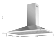 Bolero Flux PM 903500 Inox B 90 cm breite Pyramiden-Dunstabzugshaube, Edelstahl-Finish, 350 m3/h Saugleistung, 65-W-Motor, Klasse B, mechanische Steuerung, 3 Leistungsstufen, Licht und Kohlefilter.