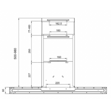 Hotte en forme de T Bolero Flux TT 605500 Glass White A++ de 60 cm de large, finition de la façade en verre blanc, puissance d'aspiration 550 m3/h, Moteur 70 W, Classe A++, commande tactile, 3 niveaux de puissance, Booster, lumière, filtre à charbon, Hand Movement Control et Delay Function.