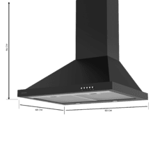 Bolero Flux PM 604300 Black C Campana extractora piramidal de 60 cm de ancho, acabado negro, succión 430m3/h , Motor 105W, Clase C, control mecánico, 3 niveles de potencia, Luz y filtro de aluminio.