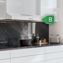 Bolero Flux CM 602200 White B Campana extractora convencional de 60cm de ancho, acabado blanco, potencia succión 220m3/h, Motor 70W, Clase B, control mecánico, 3 niveles de potencia y luz.