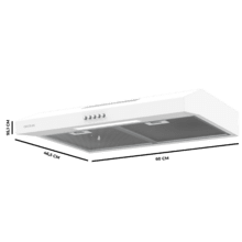 Bolero Flux CM 602200 White B Campana extractora convencional de 60cm de ancho, acabado blanco, potencia succión 220m3/h, Motor 70W, Clase B, control mecánico, 3 niveles de potencia y luz.